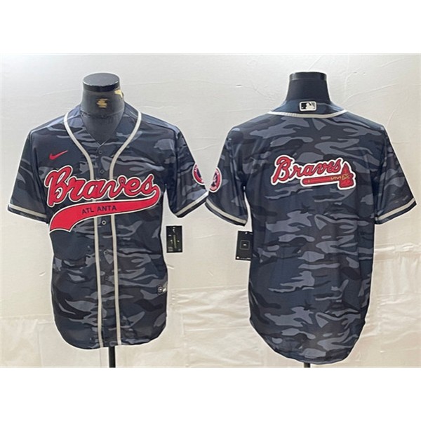 Atlanta Braves Gray Camo Team Big Logo Cool Base With Patch Stitched Jersey