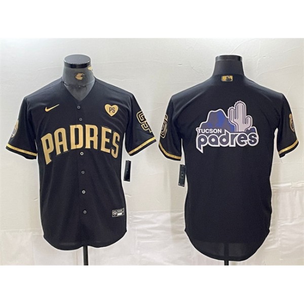 San Diego Padres Team Big Logo Black Gold With Patch Cool Base Stitched Jersey