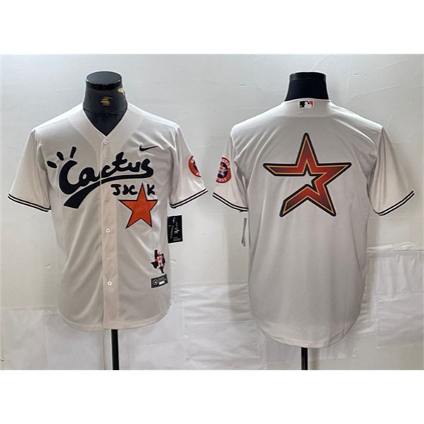 Houston Astros Team Big Logo Cream Cactus Jack Vapor Premier Limited Stitched Jersey