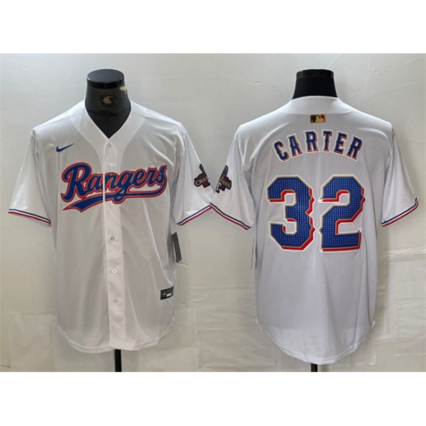 Texas Rangers #32 Evan Carter White Gold Cool Base Stitched Jersey