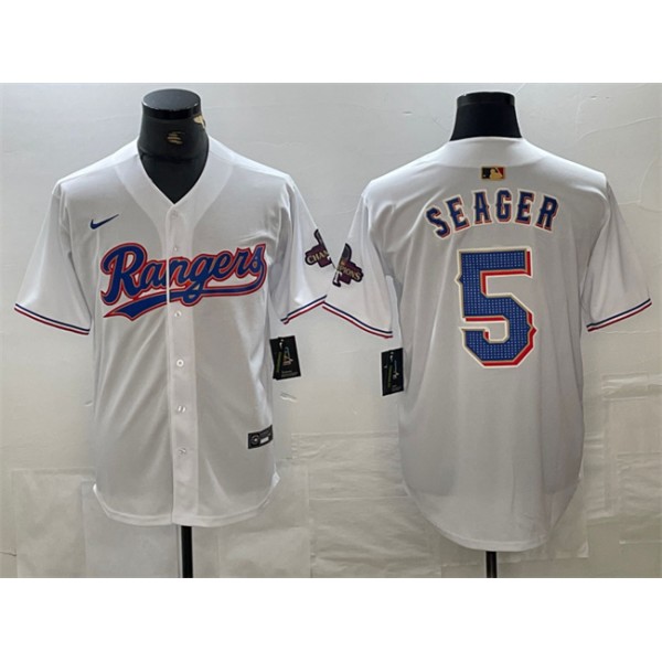 Texas Rangers #5 Corey Seager White Gold Cool Base Stitched Jersey