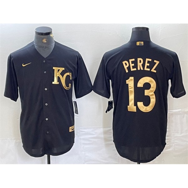 Kansas City Royals #13 Salvador Perez Black Cool Base Stitched Jersey
