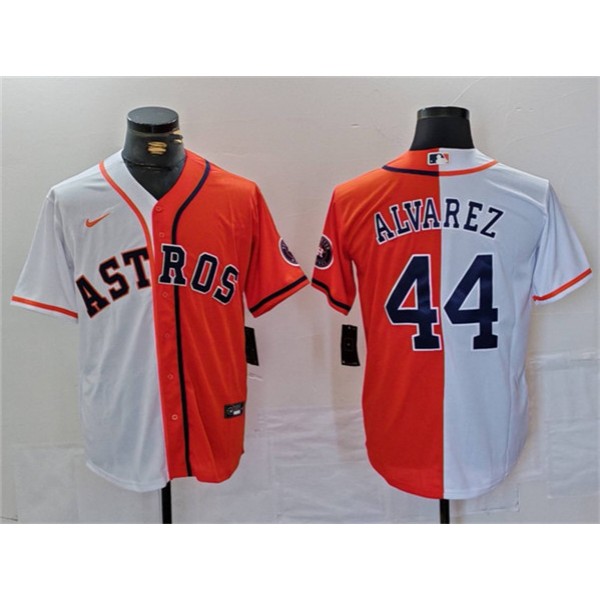 Houston Astros #44 Yordan Alvarez White Orange Split With Patch Cool Base Stitched Jersey