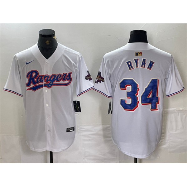 Texas Rangers #34 Nolan Ryan White Gold Cool Base Stitched Jersey
