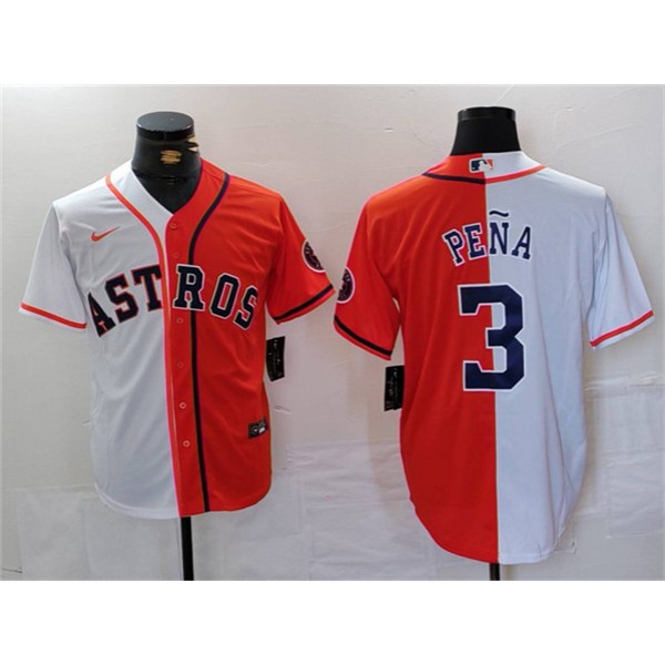 Houston Astros #3 Jeremy PeNa White Orange Split With Patch Cool Base Stitched Jersey