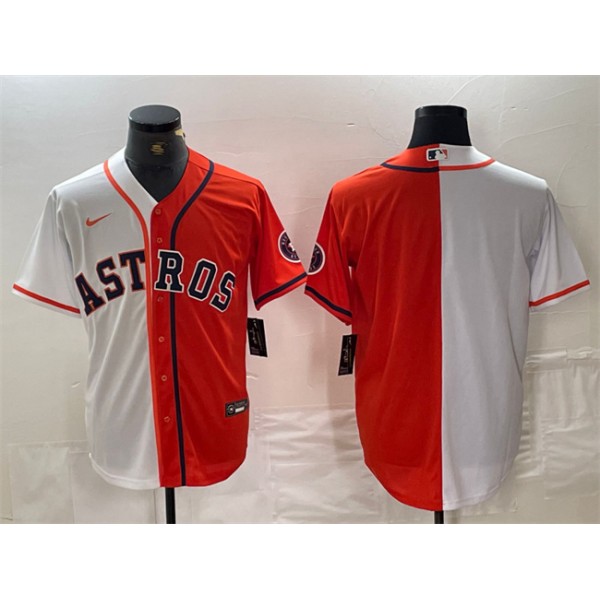 Houston Astros Blank White Orange Split With Patch Cool Base Stitched Jersey