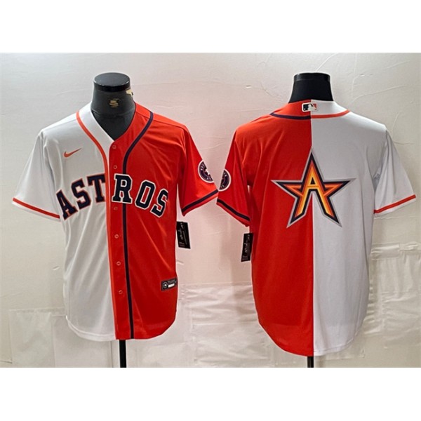 Houston Astros White Orange Split Team Big Logo With Patch Cool Base Stitched Jersey