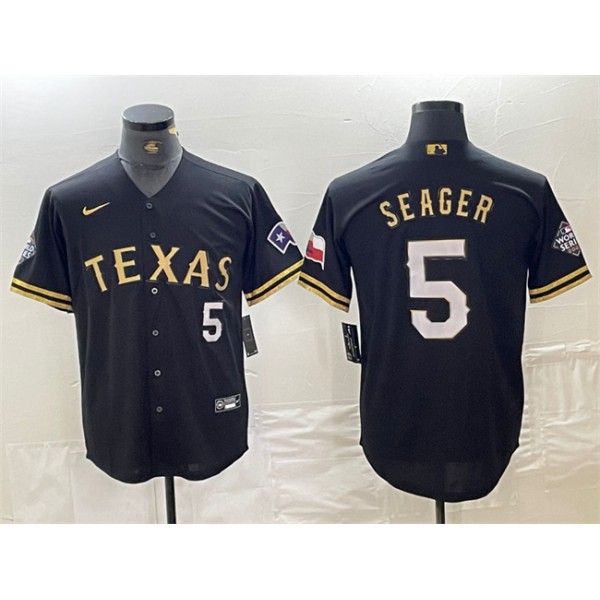 Texas Rangers #5 Corey Seager Black Gold With Patch Cool Base Stitched Jersey