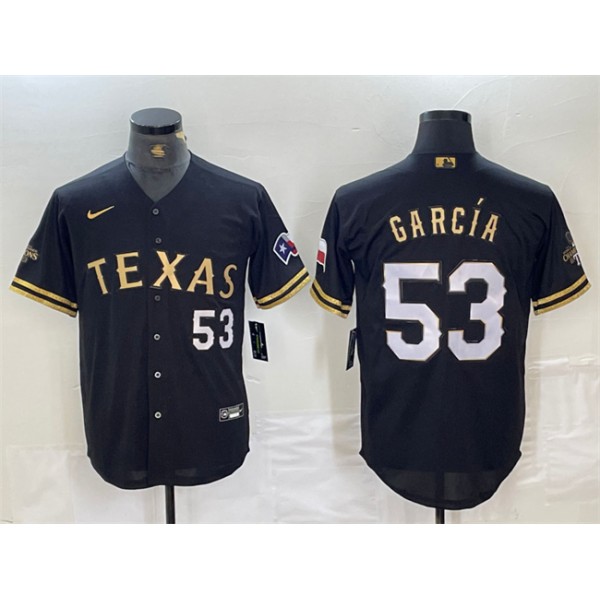 Texas Rangers #53 Adolis García Black Gold With Patch Cool Base Stitched Jersey