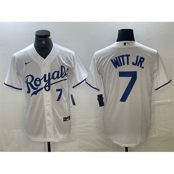 Kansas City Royals #7 Bobby Witt Jr. White With Patch Cool Base Stitched Jersey