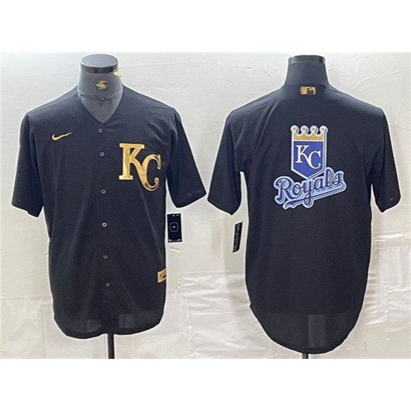 Kansas City Royals Black Team Big Logo Cool Base Stitched Jersey