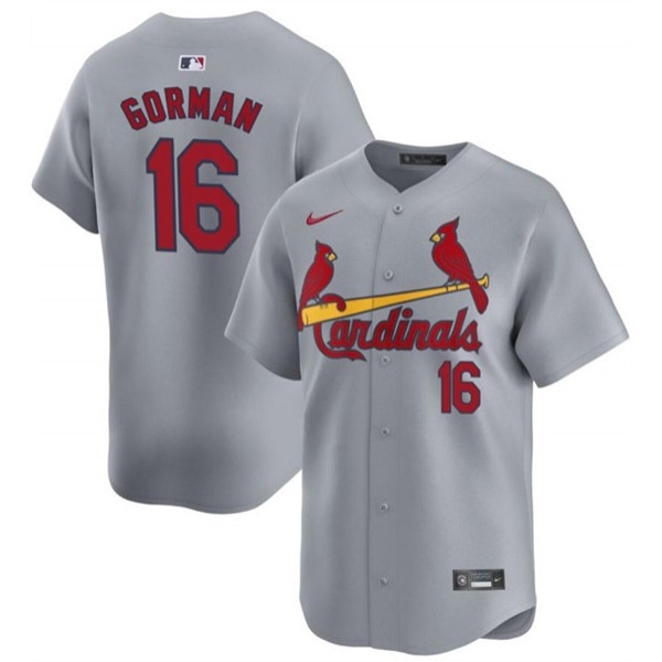 St. Louis Cardinals #16 Nolan Gorman Gray 2024 Away Limited Stitched Jersey