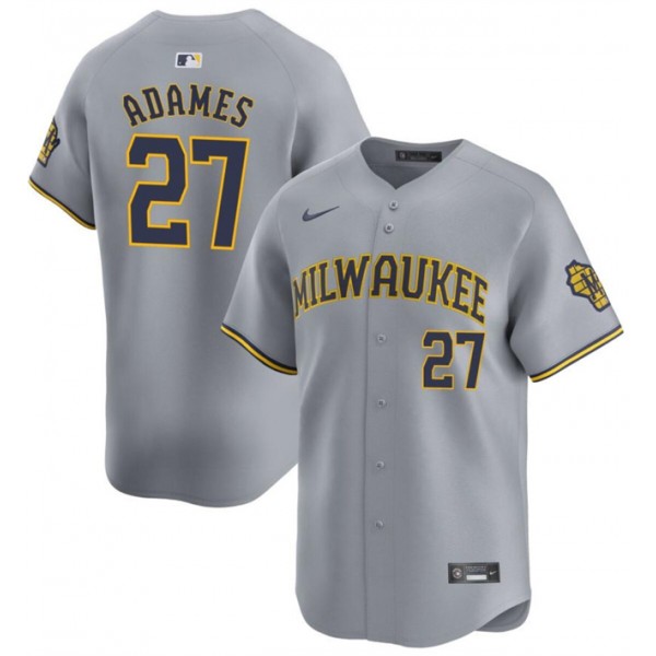 Milwaukee Brewers #27 Willy Adames Gray 2024 Away Limited Stitched Jersey