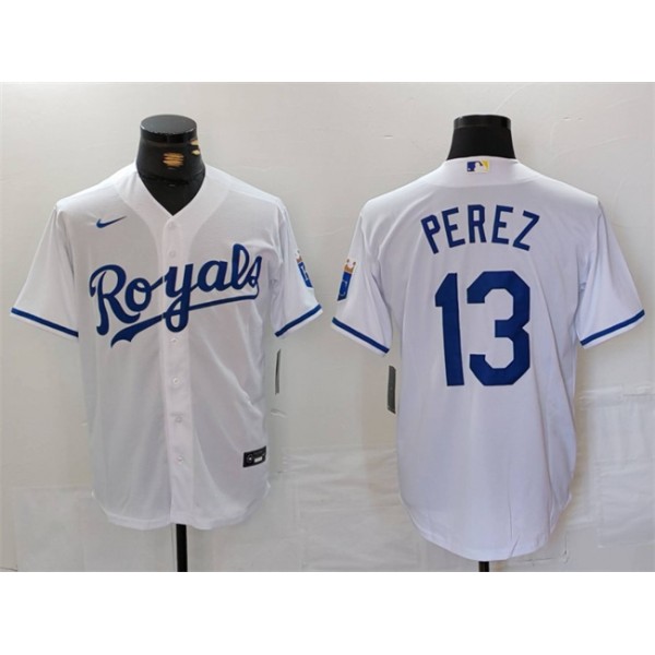 Kansas City Royals #13 Salvador Perez White Cool Base Stitched Jersey