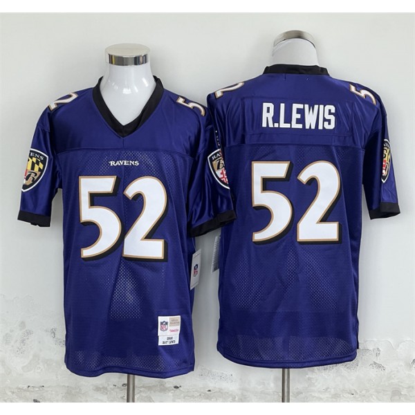 Baltimore Ravens #52 Ray Lewis Purple Throwback Stitched Jersey