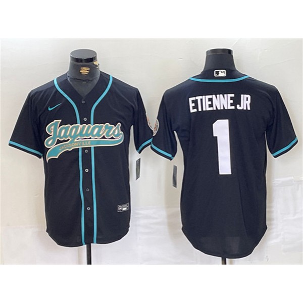 Jacksonville Jaguars #1 Travis Etienne Jr. Black With Patch Cool Base Stitched Jersey
