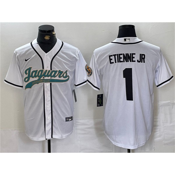 Jacksonville Jaguars #1 Travis Etienne Jr. White With Patch Cool Base Stitched Jersey
