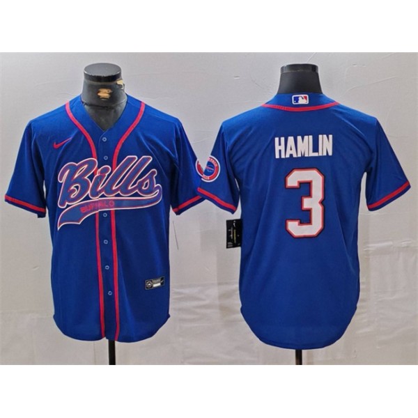 Buffalo Bills #3 Damar Hamlin Blue With Patch Cool Base Stitched Jersey