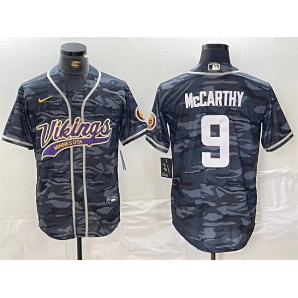 Minnesota Vikings #9 J.J. McCarthy Gray Camo Cool Base Stitched Jersey