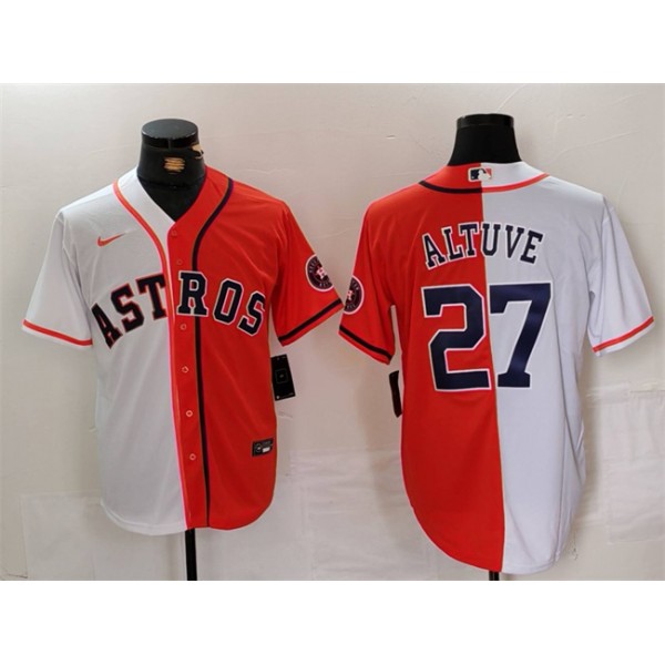 Houston Astros #27 Jose Altuve White Orange Split With Patch Cool Base Stitched Jersey