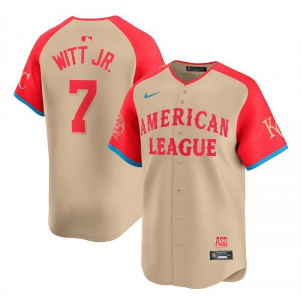American League #7 Bobby Witt Jr. Cream 2024 All-Star Limited Stitched Jersey