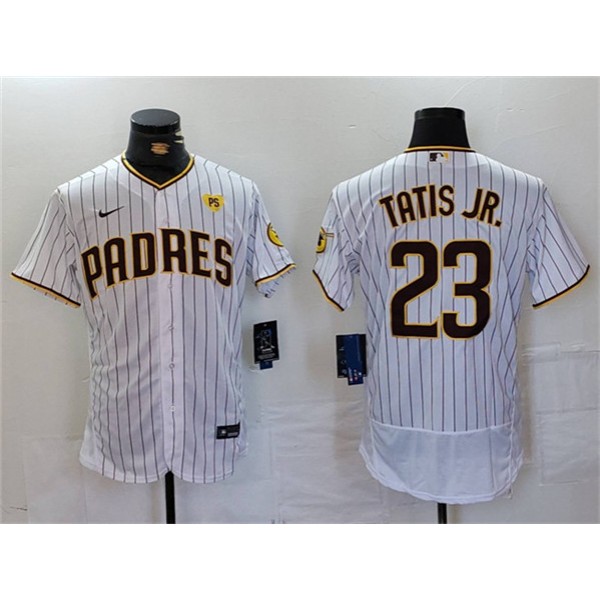 San Diego Padres #23 Fernando Tatis Jr. White With PS Patch Flex Base Stitched Jersey