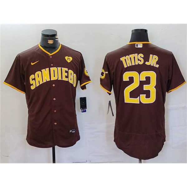 San Diego Padres #23 Fernando Tatis Jr. Brown With PS Patch Flex Base Stitched Jersey