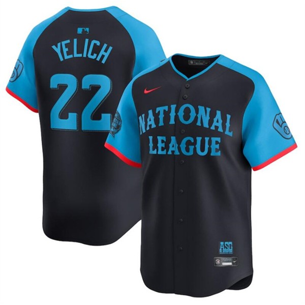National League #22 Christian Yelich Navy 2024 All-Star Limited Stitched Jersey