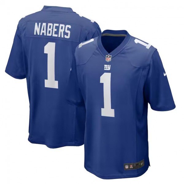 New York Giants #1 Malik Nabers Royal 2024 First Round Pick Stitched Game Jersey