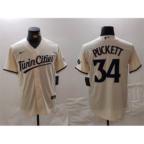 Minnesota Twins #34 Kirby Puckett Cream Cool Base Stitched Jersey