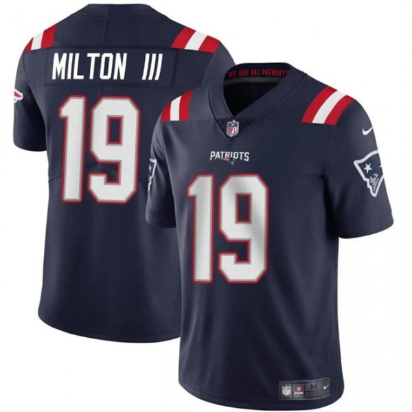 New England Patriots #19 Joe Milton III Navy 2024 Vapor Limited Stitched Jersey