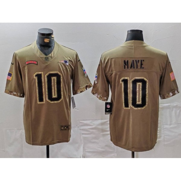 New England Patriots #10 Drake Maye Olive 2022 Salute To Service Limited Stitched Jersey