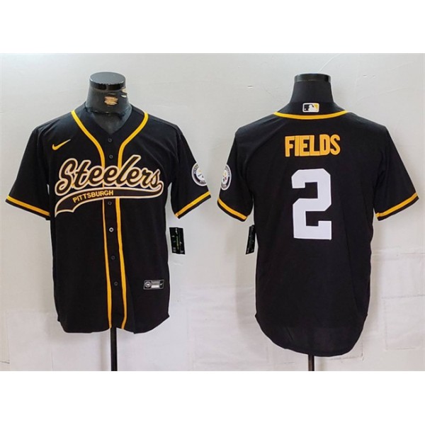 Pittsburgh Steelers #2 Justin Fields Black With Patch Cool Base Stitched Jersey