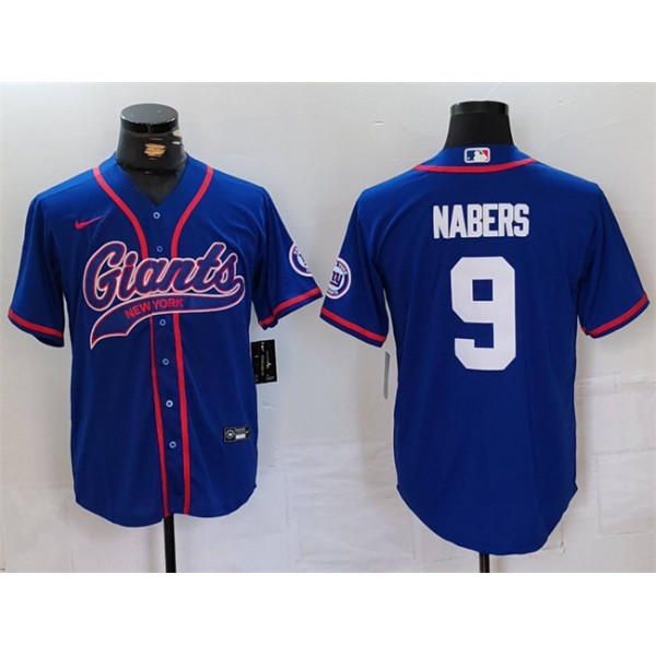 New York Giants #9 Malik Nabers Royal With Patch Cool Base Stitched Jersey