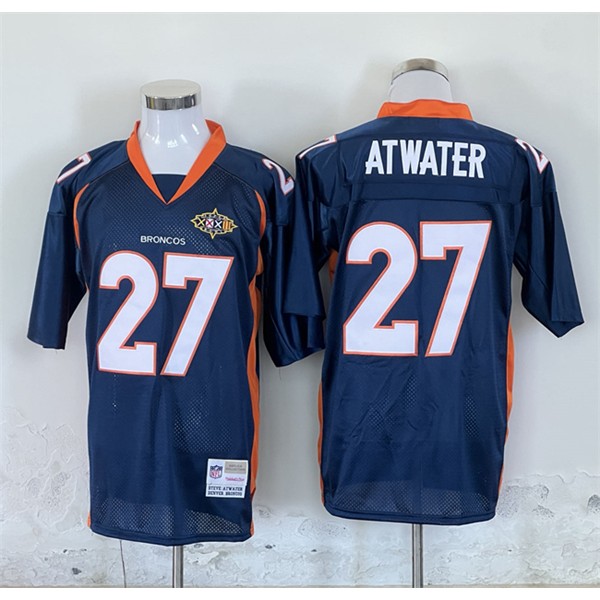 Denver Broncos #27 Steve Atwater Mitchel Ness Navy With Super Bowl Patch Throwback Stitched Jersey