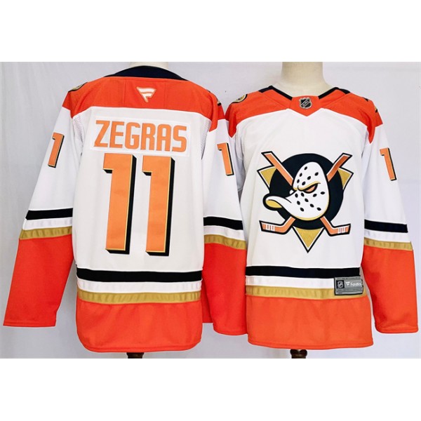 Anaheim Ducks #11 Trevor Zegras White Orange 2024-25 Stitched Jersey