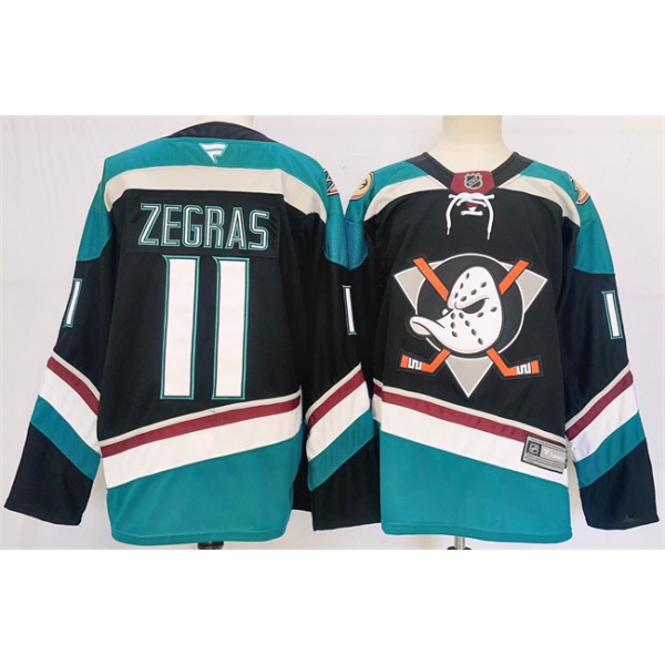 Anaheim Ducks #11 Trevor Zegras Black Teal 2024-25 Stitched Jersey