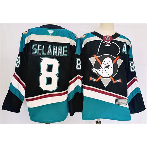 Anaheim Ducks #8 Teemu Selanne Black Teal 2024-25 Stitched Jersey