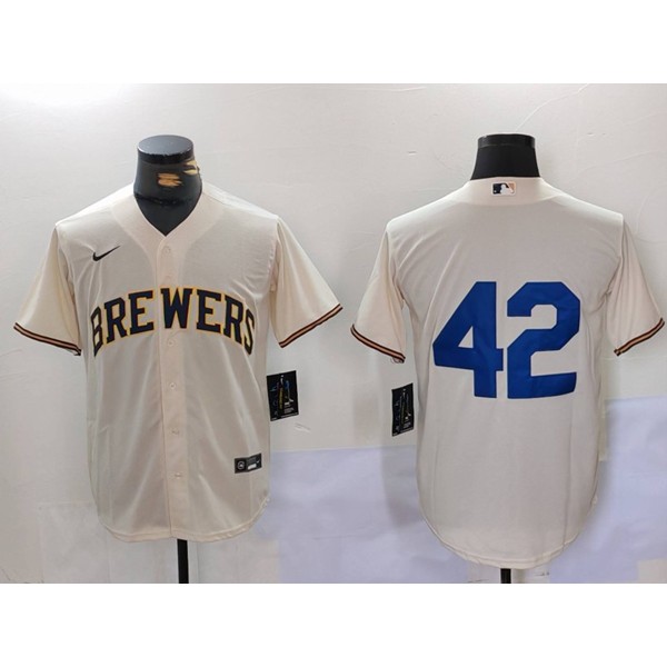 Milwaukee Brewers #42 Jackie Robinson Cream Cool Base Stitched Jersey
