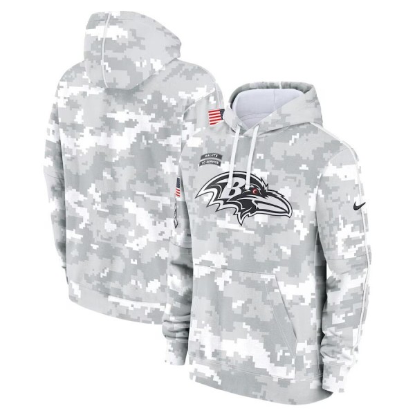 Baltimore Ravens 2024 Arctic Camo Salute To Service Club Fleece Pullover Hoodie