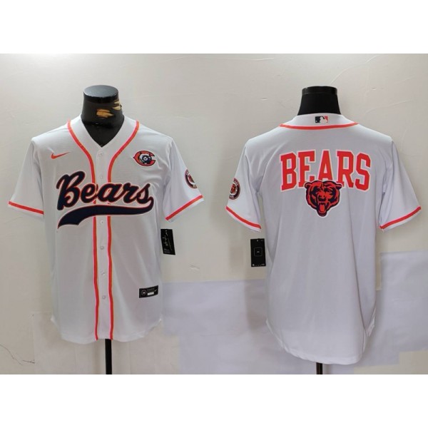 Chicago Bears White Team Big Logo With Patch Cool Base Stitched Jersey