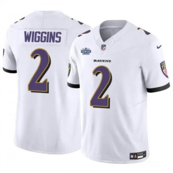 Baltimore Ravens #2 Nate Wiggins White 2024 With Dradt Patch F.U.S.E Vapor Limited Jersey