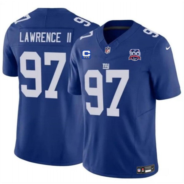 New York Giants #97 Dexter Lawrence II Blue 2024 F.U.S.E. With 3-Star C Patch And 100TH Season Patch Vapor Untouchable Limited Stitched Jersey