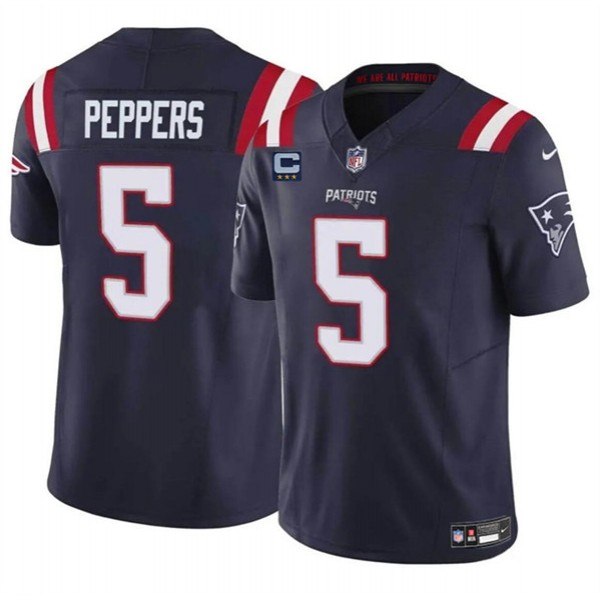 New England Patriots #5 Jabrill Peppers Navy 2024 F.U.S.E. With 3-Star C Patch Vapor Limited Stitched Jersey