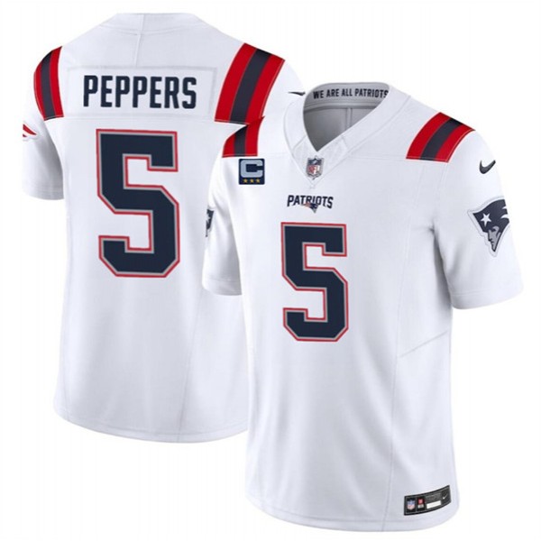 New England Patriots #5 Jabrill Peppers White 2024 F.U.S.E. With 3-Star C Patch Vapor Limited Stitched Jersey