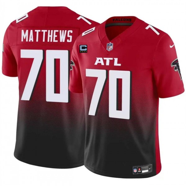 Atlanta Falcons #70 Jake Matthews Red Black 2024 F.U.S.E With 4-Star C Patch Vapor Untouchable Limited Stitched Jersey