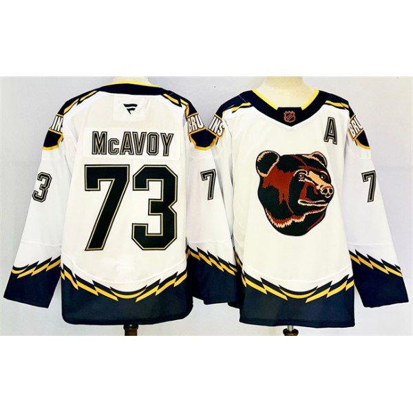 Boston Bruins #73 Charlie McAvoy White 2024-25 With A Patch Reverse Retro Home Stitched Jersey