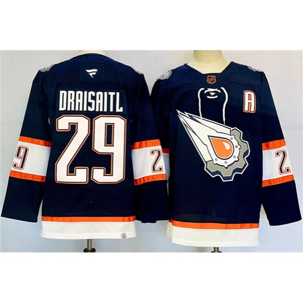 Edmonton Oilers #29 Leon Draisaitl Navy 2024-25 With A Patch Reverse Retro Stitched Jersey