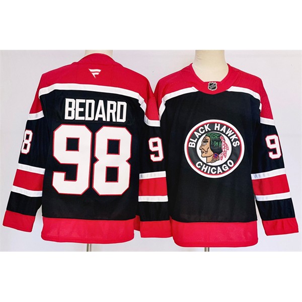 Chicago Blackhawks #98 Connor Bedard Black 2024-25 Stitched Jersey