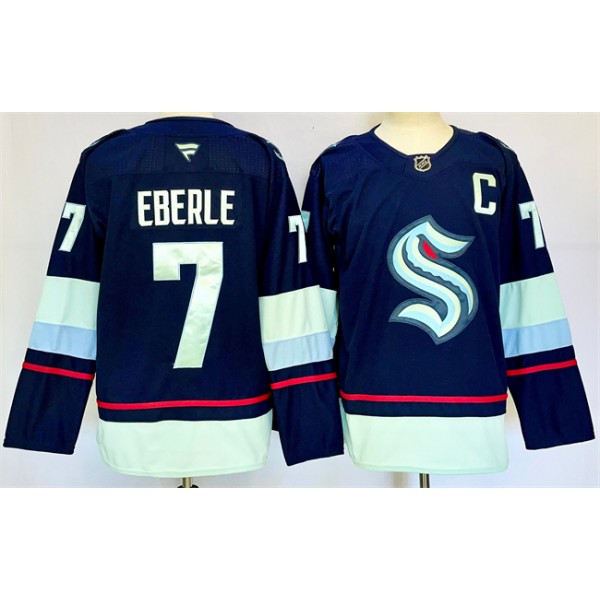 Seattle Kraken #7 Jordan Eberle Navy 2024-25 Home With C Patch Stitched Jersey